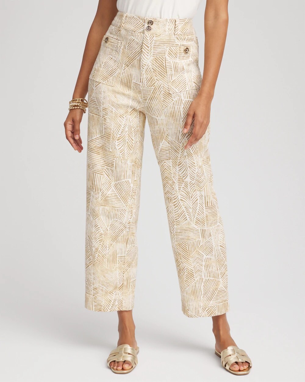 【ミルク】1tuck straight pants lapiis Printed Cropped Straight-Leg Pants | Chico's